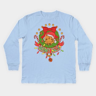 meowy xmas :cookie cat Kids Long Sleeve T-Shirt